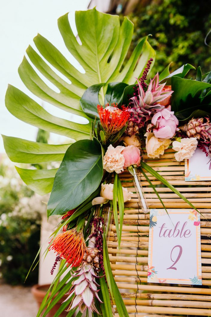 plan de table mariage tropicool, fleurs par poppy figue