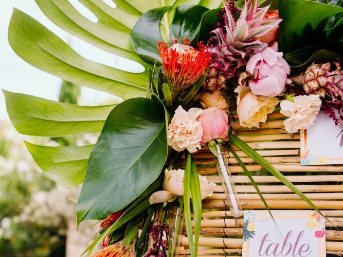 plan de table mariage tropicool, fleurs par poppy figue