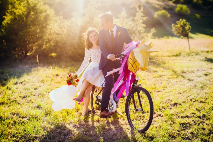 mariage funky festival avec vélo licorne