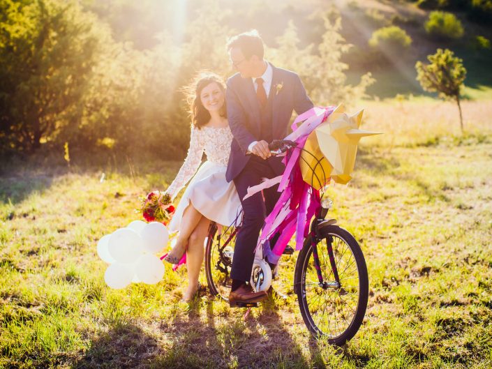 mariage funky festival avec vélo licorne