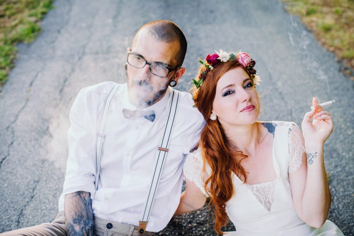 photo de couple mariage funky mariés tatoués