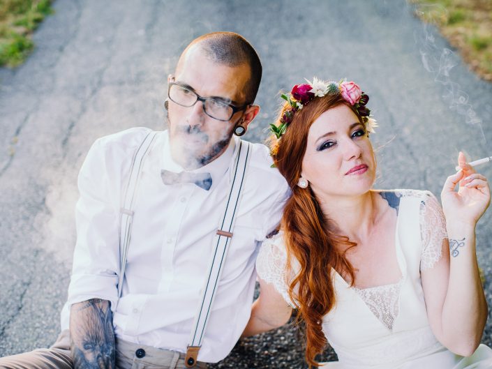 photo de couple mariage funky mariés tatoués