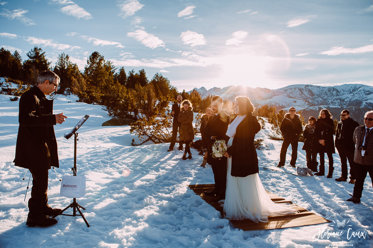 mariage dans la neige aux pieds des Pyrénées