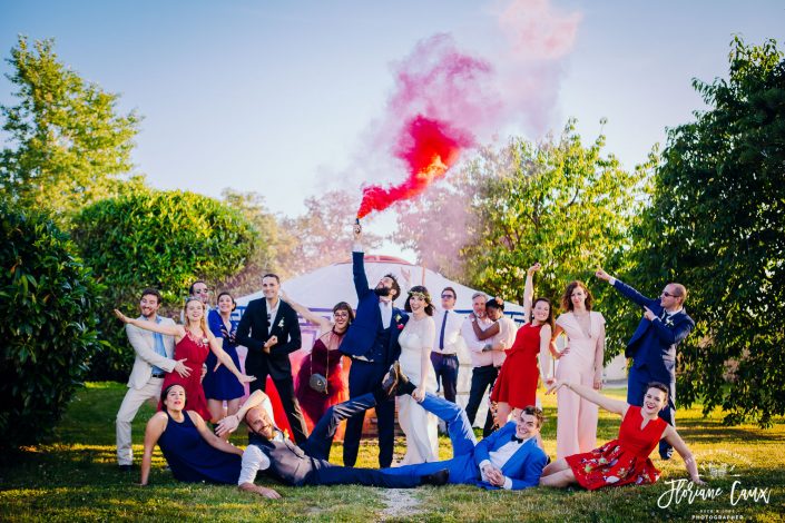 photographe mariage toulouse photos de groupes funky avec fumigènes